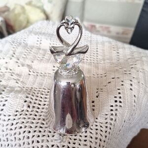 Silver Swans  Wedding Bell with Crystal Heart